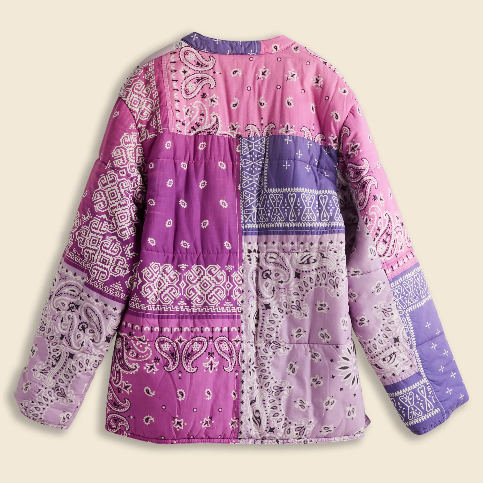 Gauze Bandana Patchwork Quilted Blouson - Light Purple