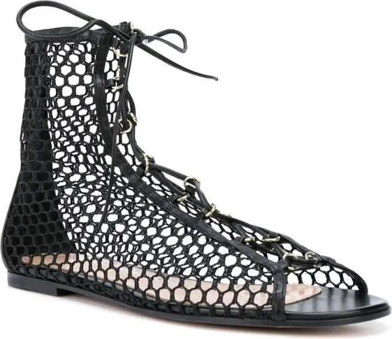 Gianvito Rossi perforated lace-up sandals Black