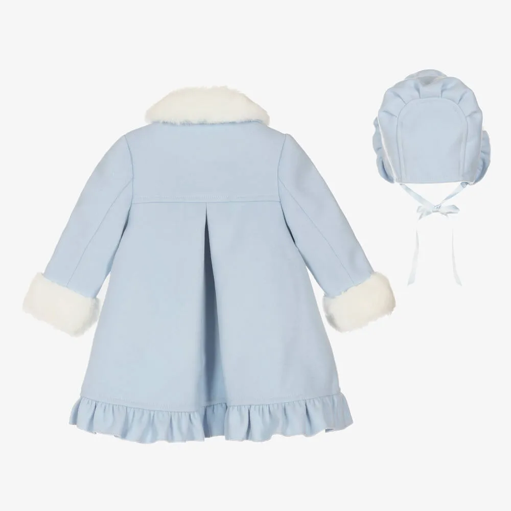 Girls Blue Coat & Bonnet Set