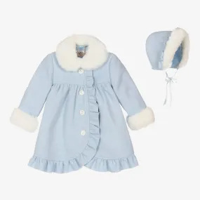 Girls Blue Coat & Bonnet Set