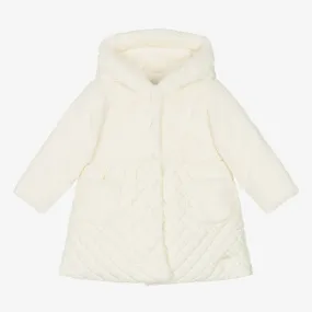 Girls Ivory Quilted Faux Fur Coat