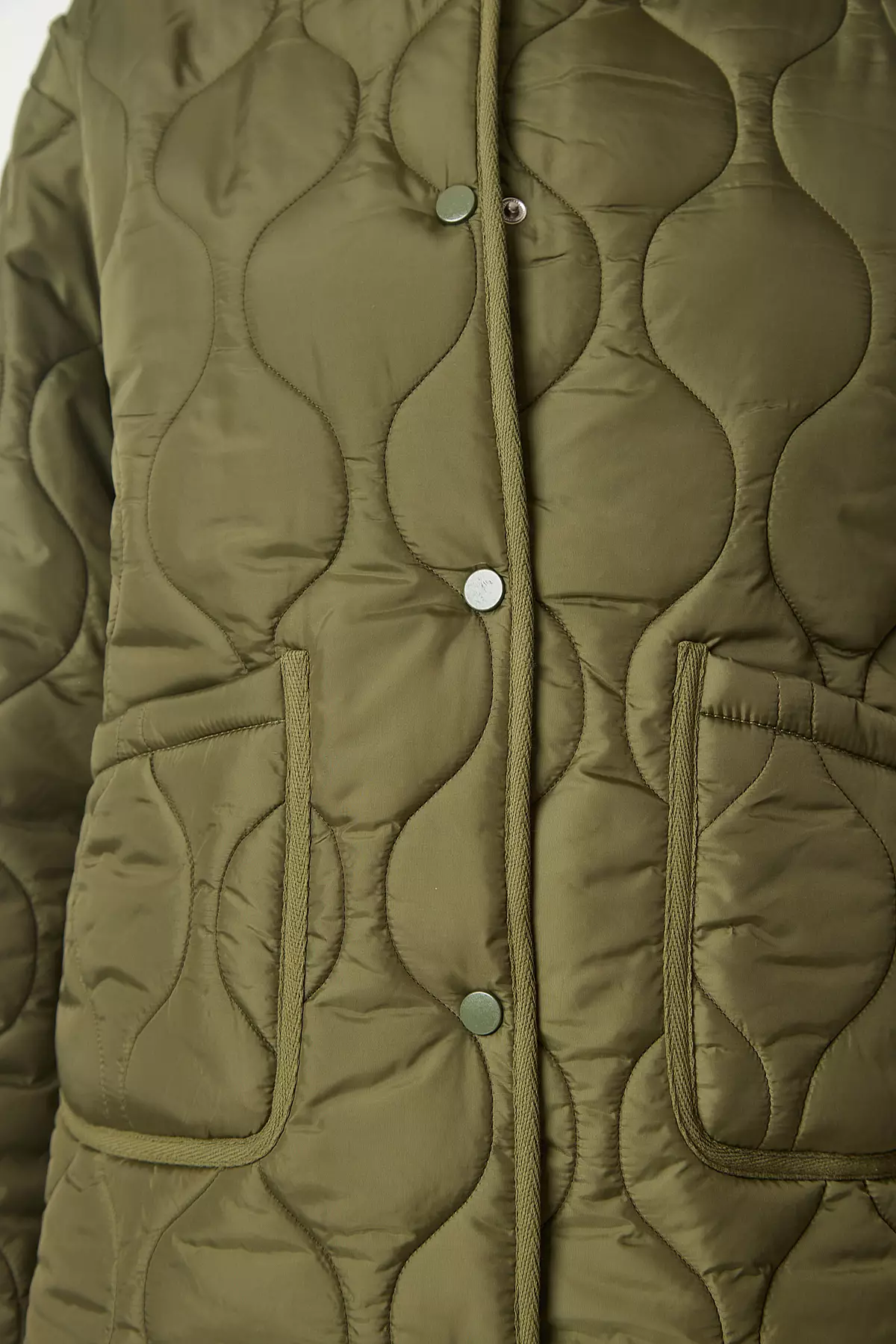 Happiness Istanbul Khaki Pocket Oversized Quilted Coat