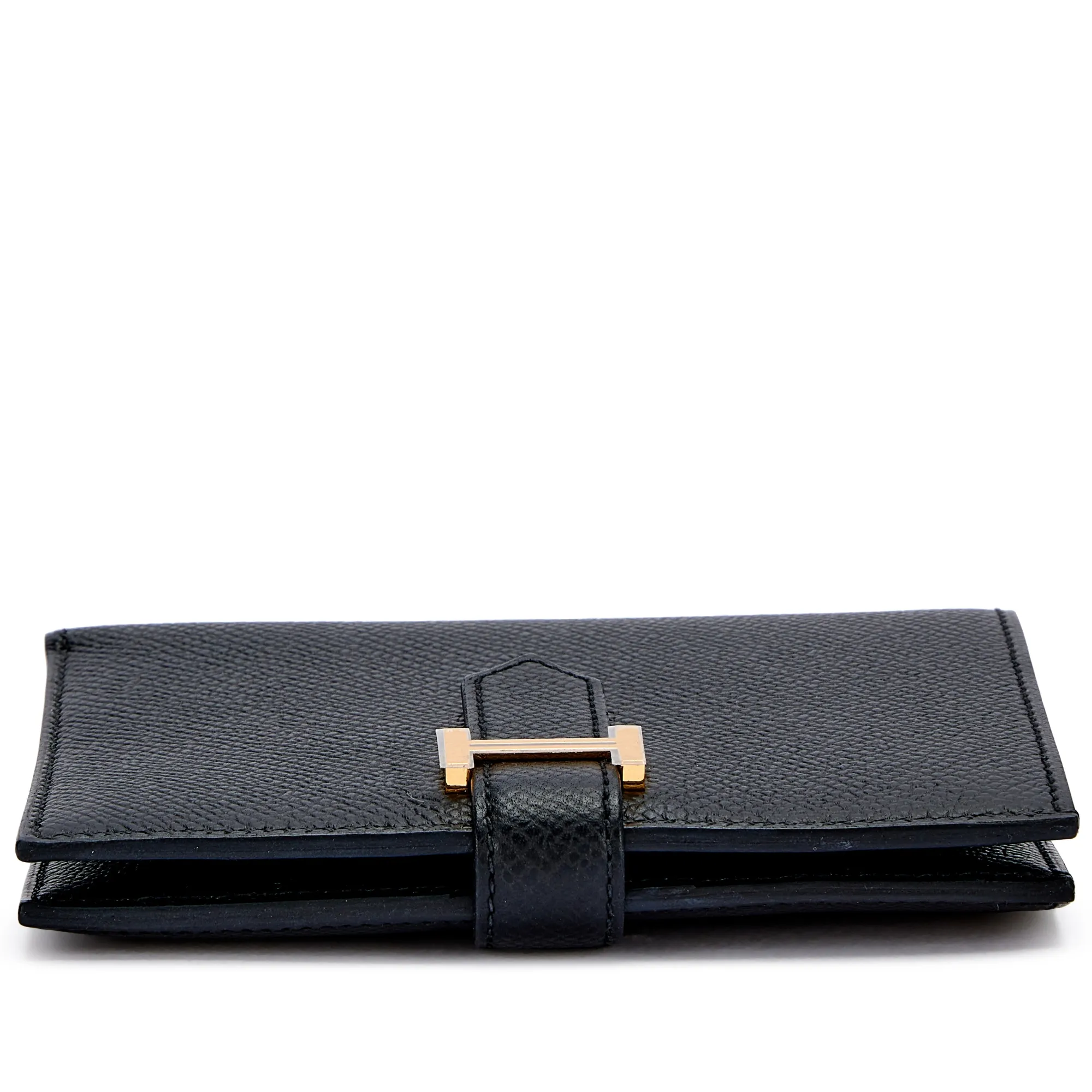 Hermès Black Epsom Bearn Compact Wallet Gold Hardware, 2023