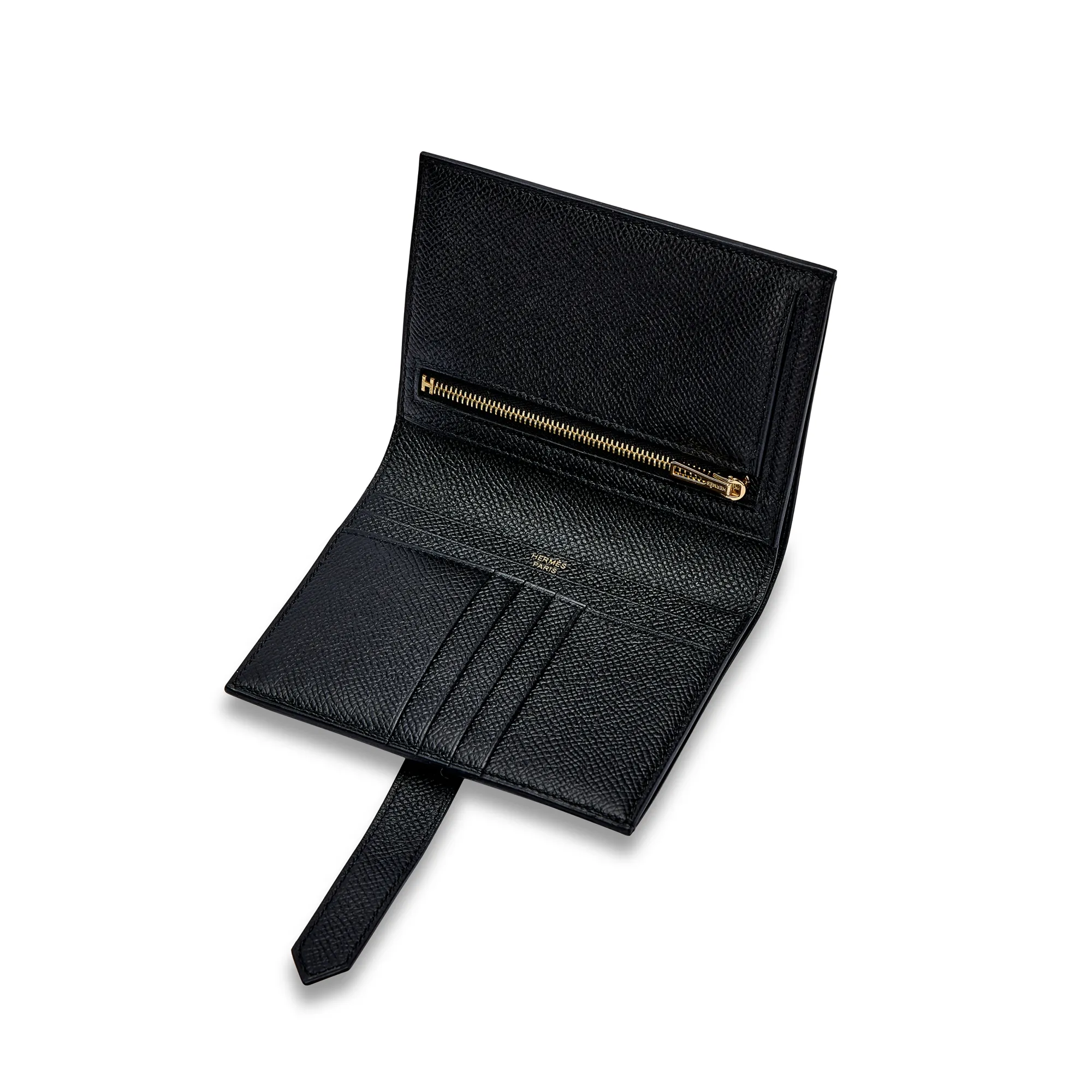 Hermès Black Epsom Bearn Compact Wallet Gold Hardware, 2023