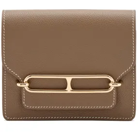 Hermès Etoupe Evercolor Roulis Slim Wallet Gold Hardware, 2023