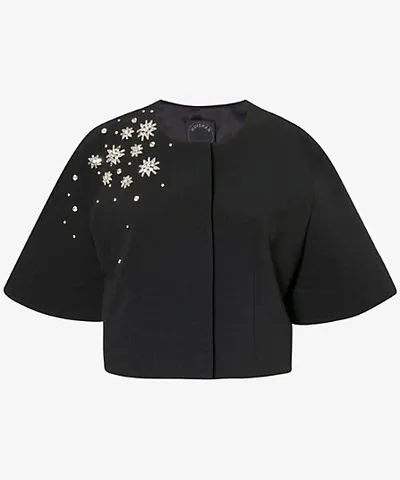 Huishan Zhang Womens Crpemb Black River crystal-embellished cropped stretch recycled-polyester jacket