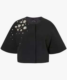 Huishan Zhang Womens Crpemb Black River crystal-embellished cropped stretch recycled-polyester jacket