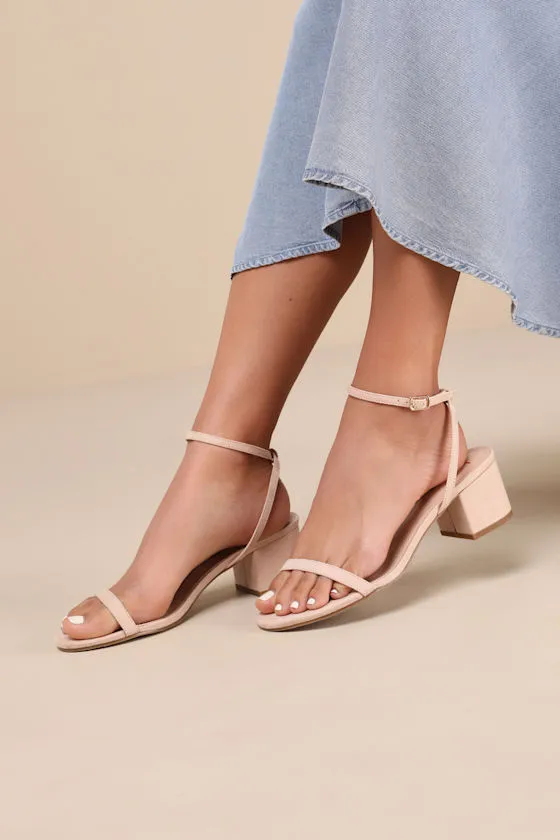 Julie Light Nude Suede Ankle Strap Heels