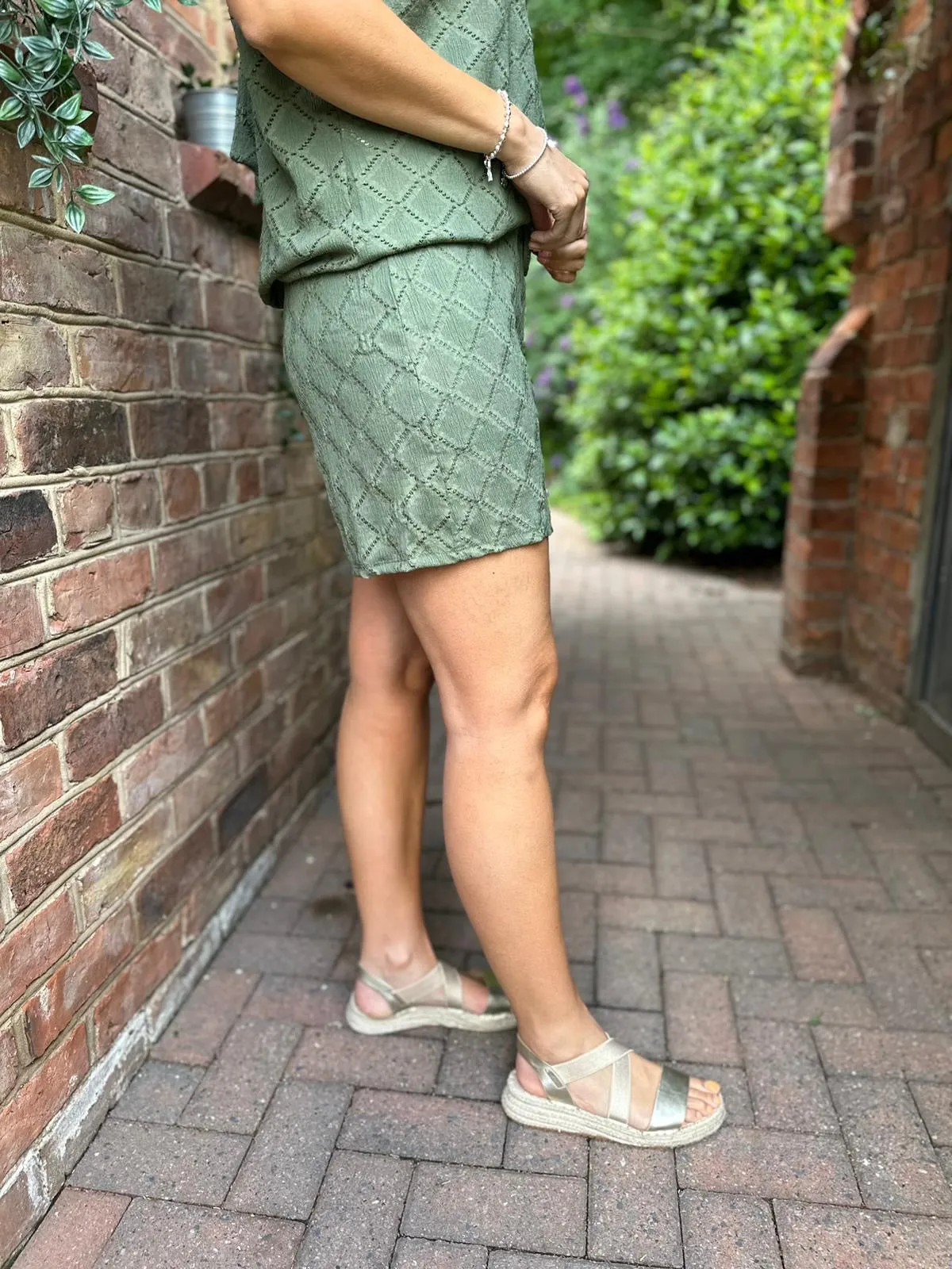 Khaki Diamond Pattern Shorts Thalia