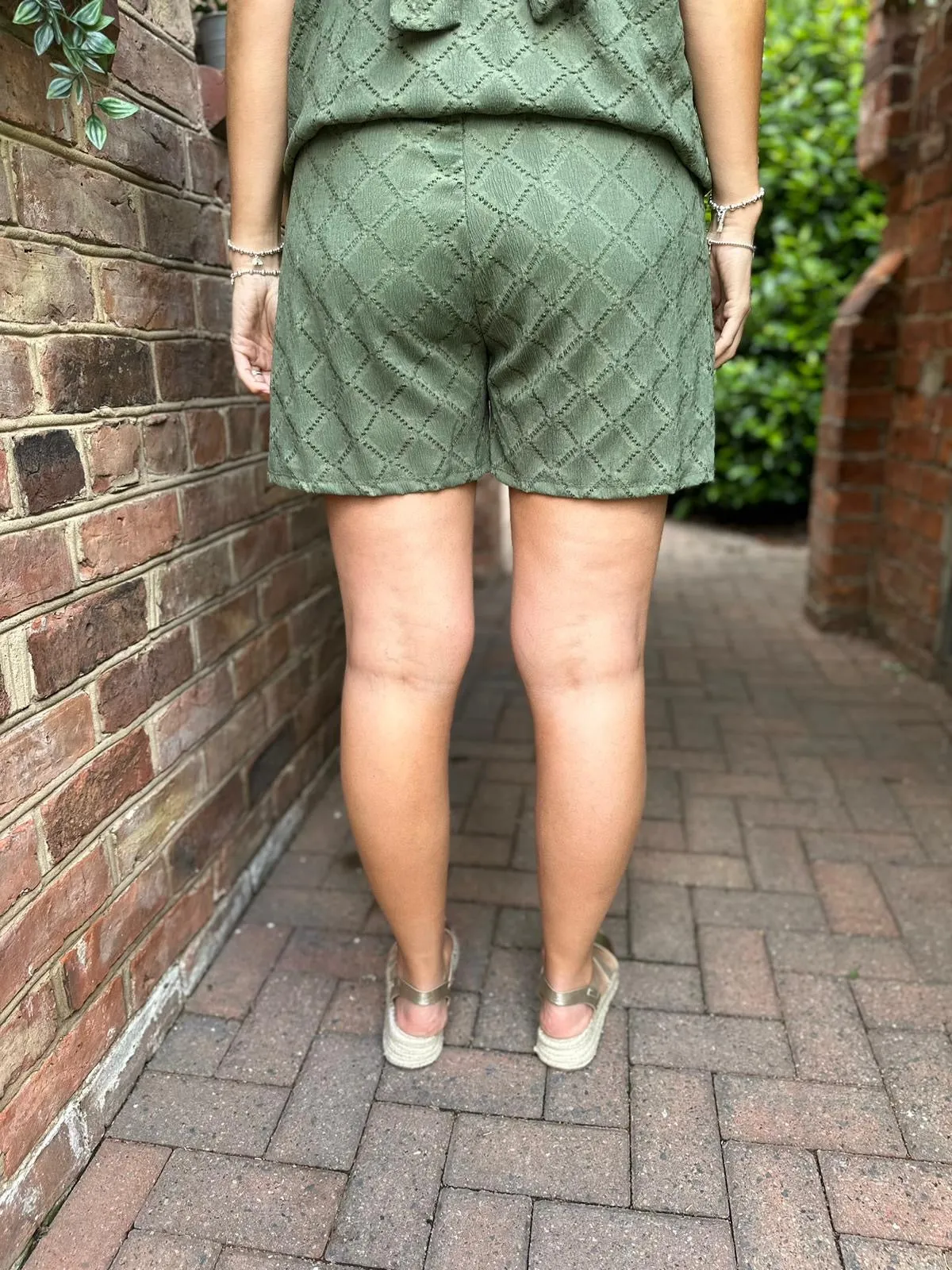 Khaki Diamond Pattern Shorts Thalia