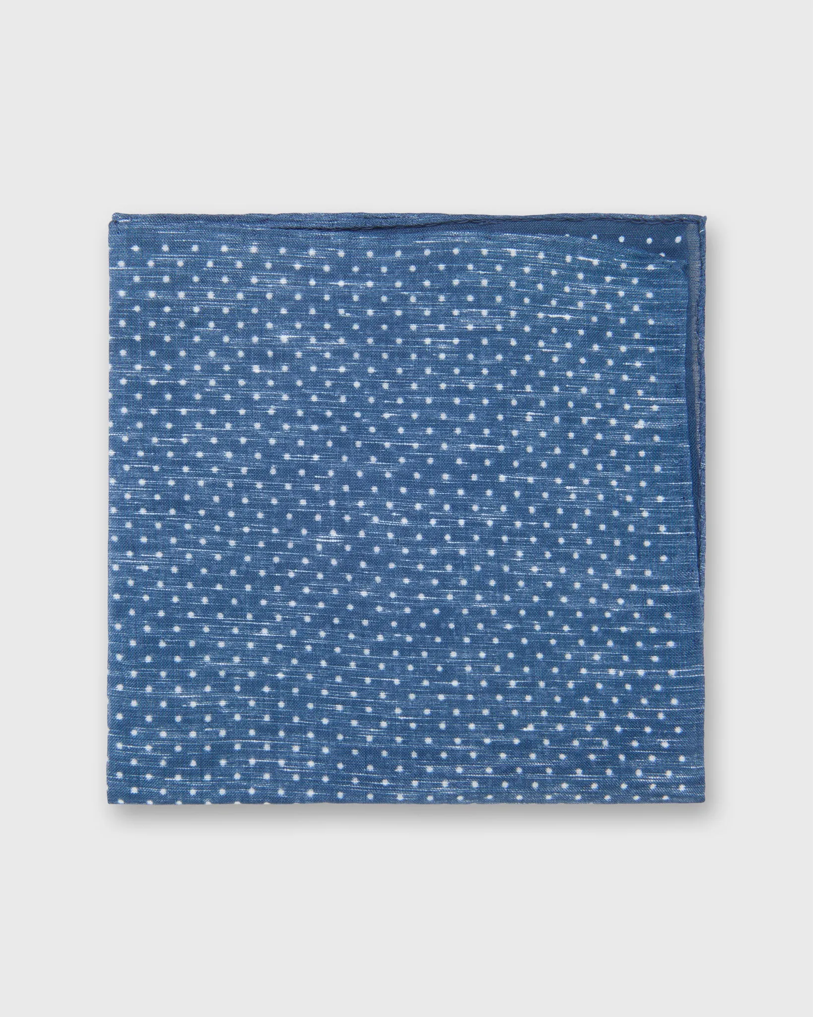 Linen/Cotton Print Pocket Square in Denim/White Dots