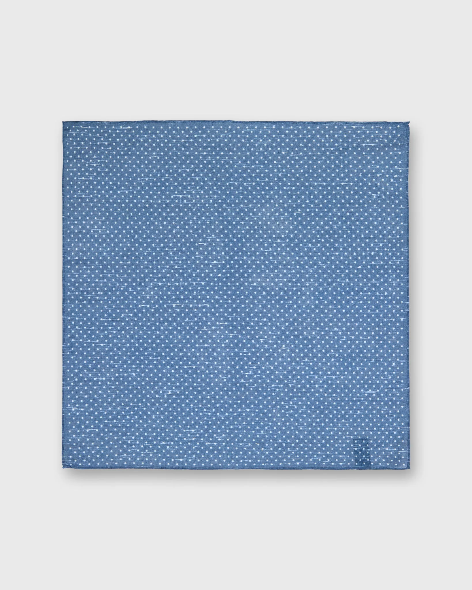 Linen/Cotton Print Pocket Square in Denim/White Dots