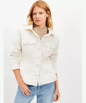 Loft Petite Seamed Denim Trucker Jacket in Ivory