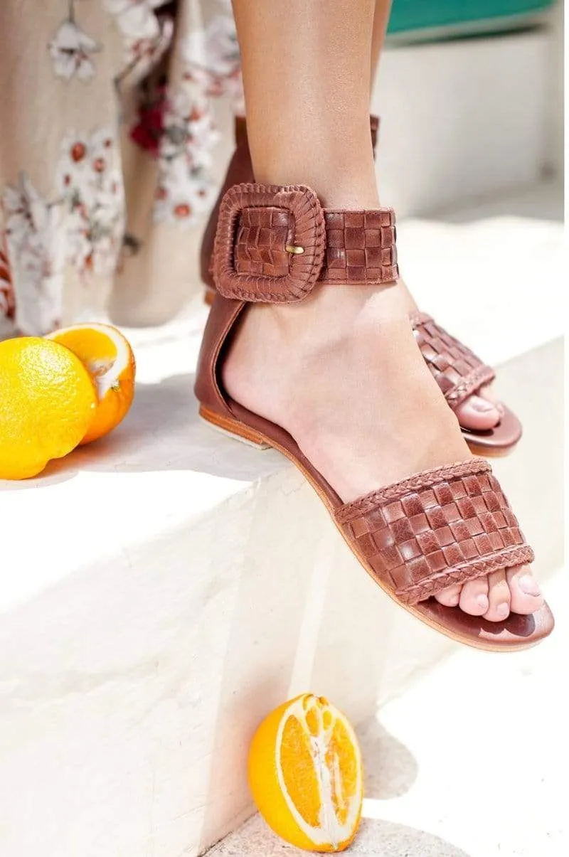 Madagascar Woven Leather Sandals in Vintage Brown