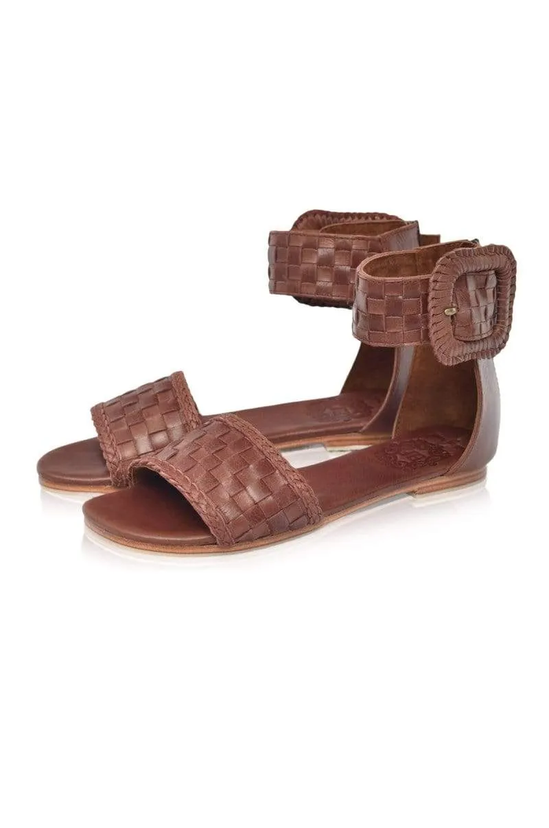 Madagascar Woven Leather Sandals in Vintage Brown