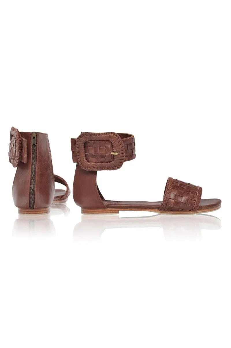 Madagascar Woven Leather Sandals in Vintage Brown