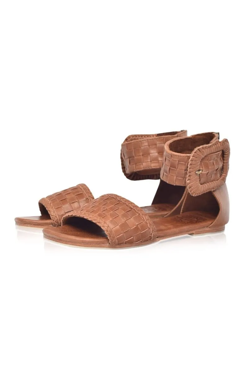 Madagascar Woven Leather Sandals in Vintage Brown