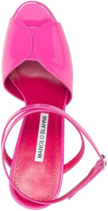 Manolo Blahnik Hourani 110mm patent-finish sandals Pink