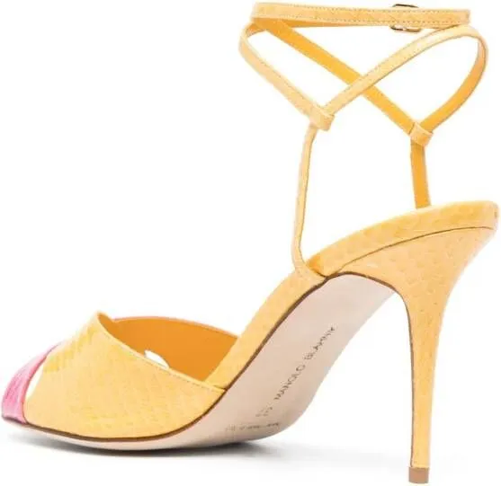 Manolo Blahnik Mumbi 95mm snakeskin-effect leather sandals Yellow