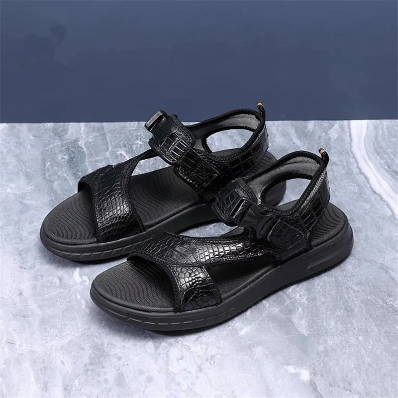 Men's Authentic Alligator Leather Leisure Casual Hook Loop Sandals