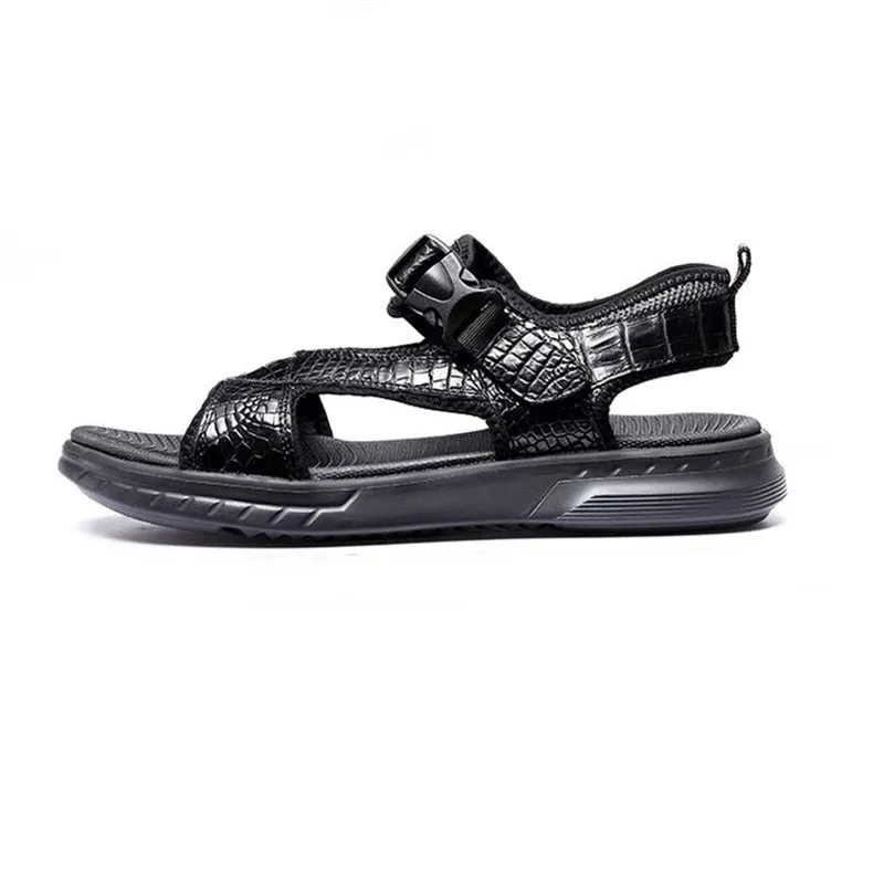 Men's Authentic Alligator Leather Leisure Casual Hook Loop Sandals