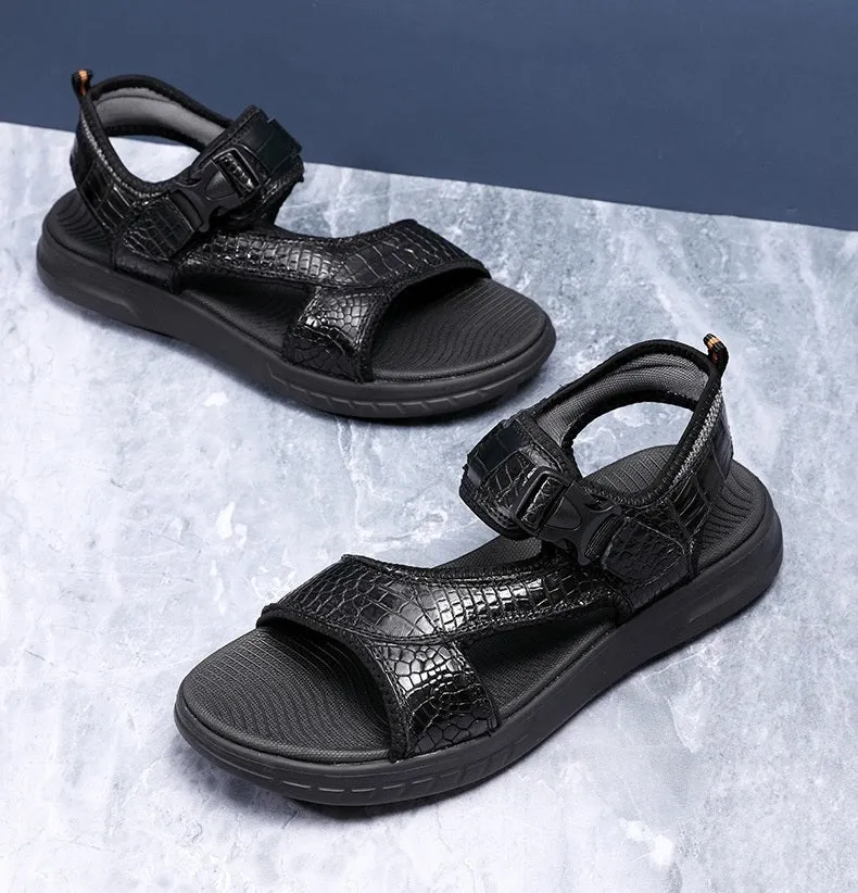 Men's Authentic Alligator Leather Leisure Casual Hook Loop Sandals