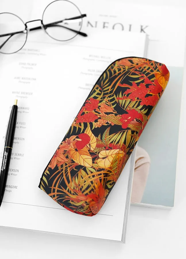 Orange Red Tropical Flowers Graphic Pencil Cases Flowers Stationery Zipper School 19cm Office Cosmetics Pouches Artists Designer