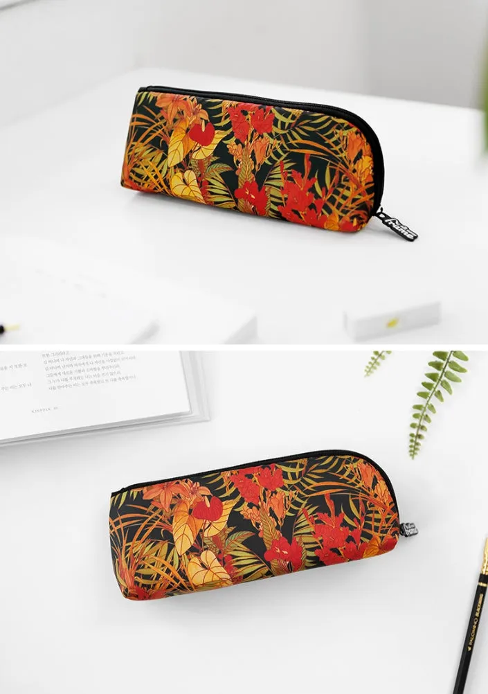 Orange Red Tropical Flowers Graphic Pencil Cases Flowers Stationery Zipper School 19cm Office Cosmetics Pouches Artists Designer