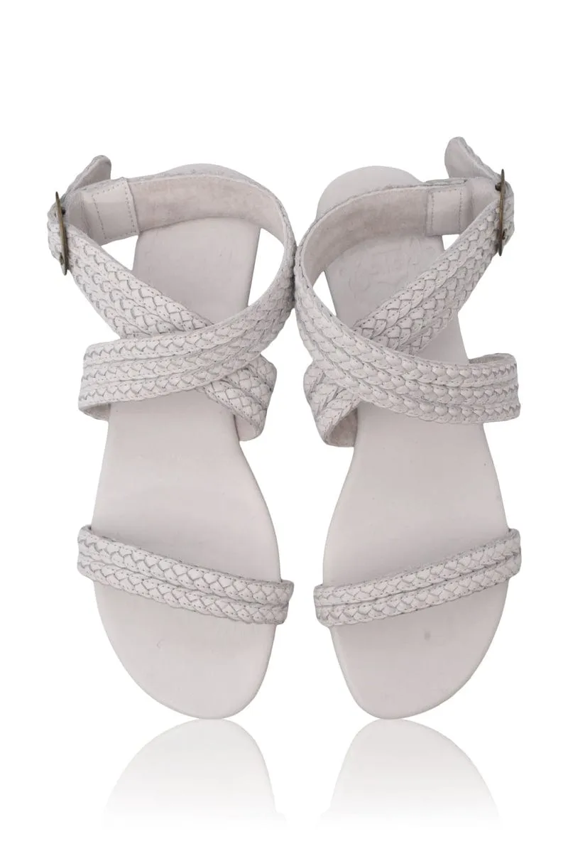 Orra Greek Leather Sandals in Pure White