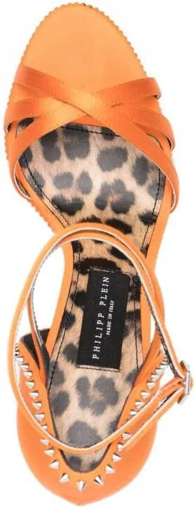 Philipp Plein embellished satin platform sandals Orange