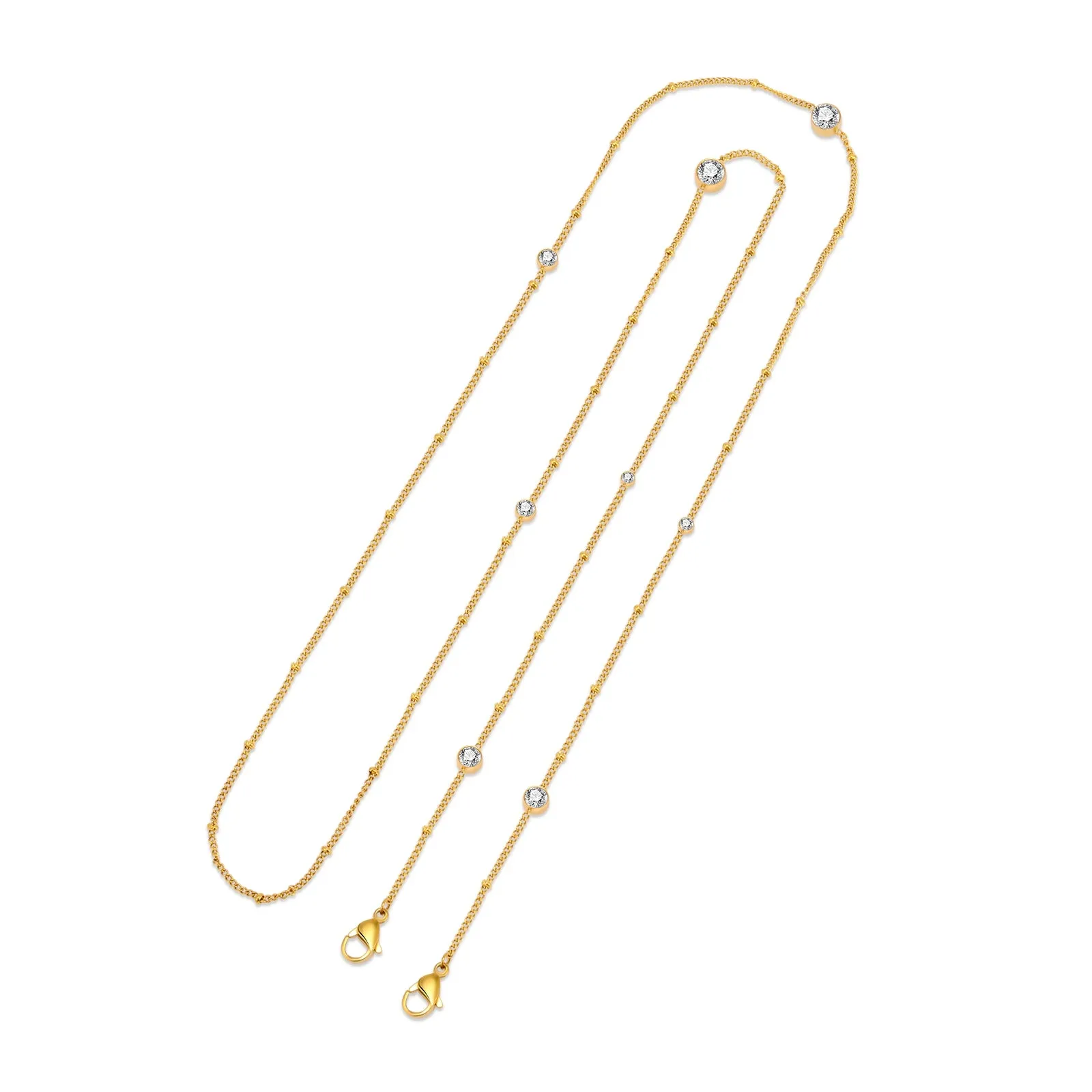 PT456G B.Tiff 8-Stone Gold Plated Pavé Station Stainless Steel Necklaceated