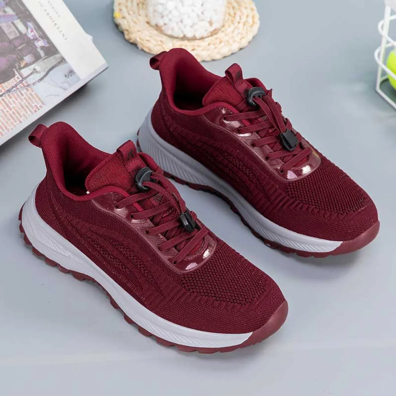 Red weave pattern texture casual shoe sneaker