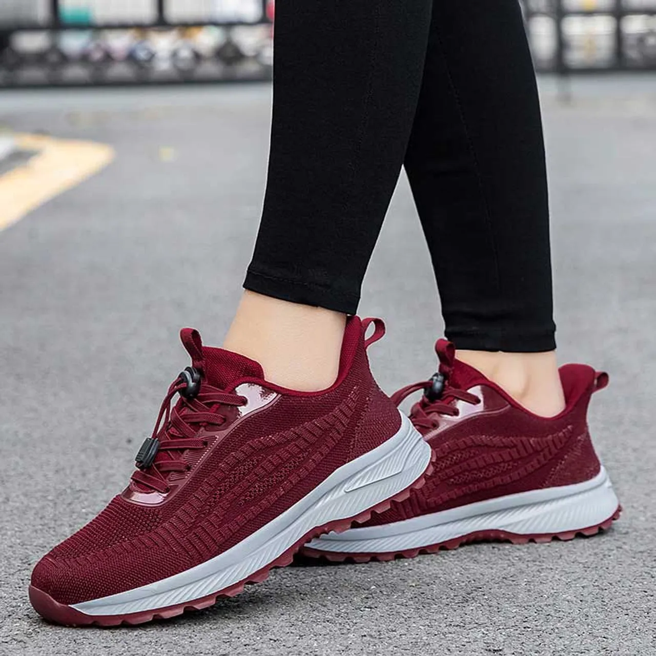 Red weave pattern texture casual shoe sneaker