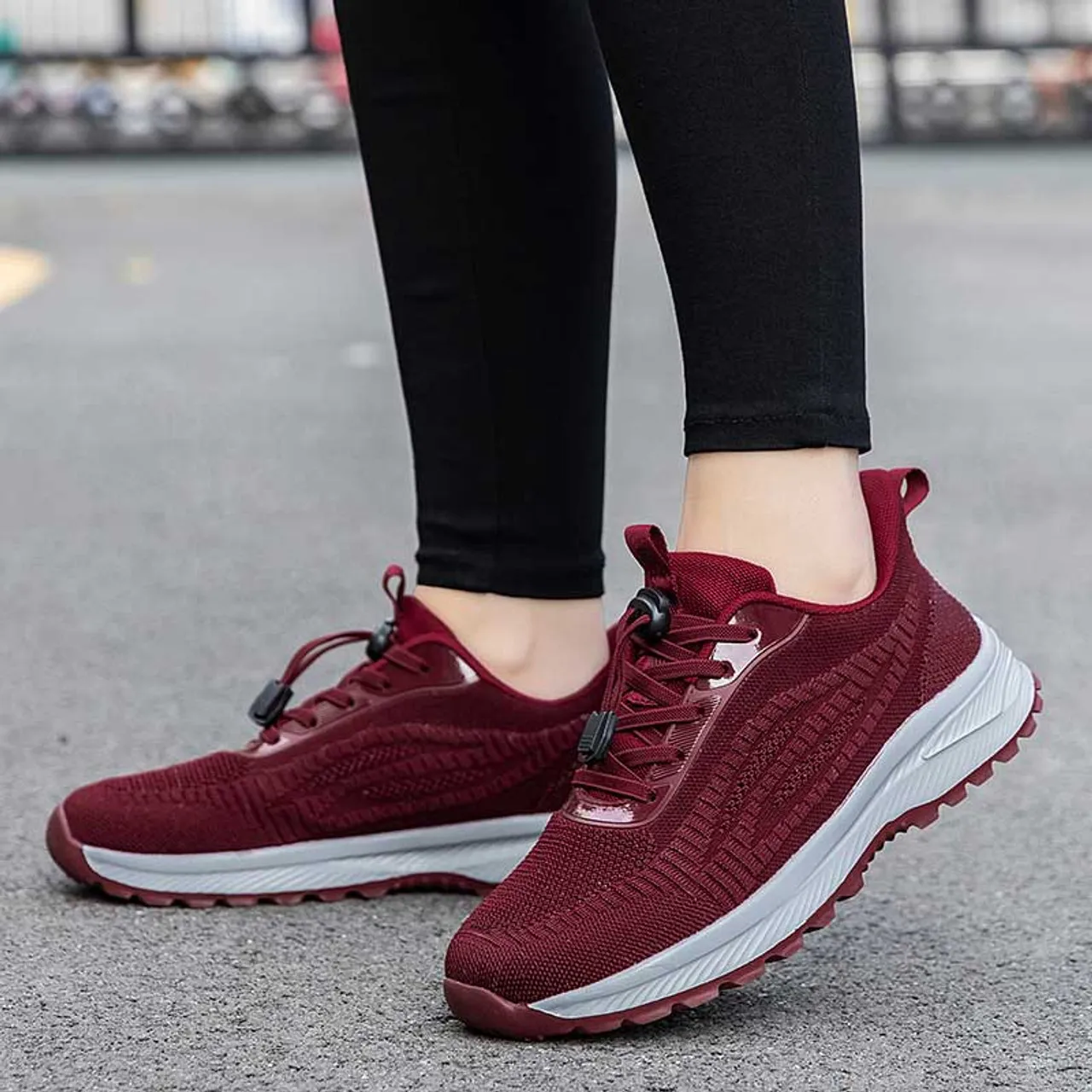 Red weave pattern texture casual shoe sneaker