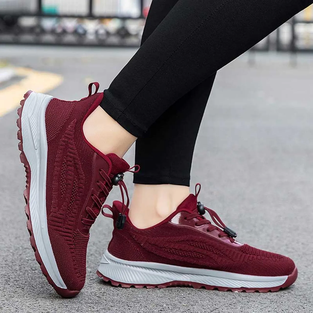 Red weave pattern texture casual shoe sneaker