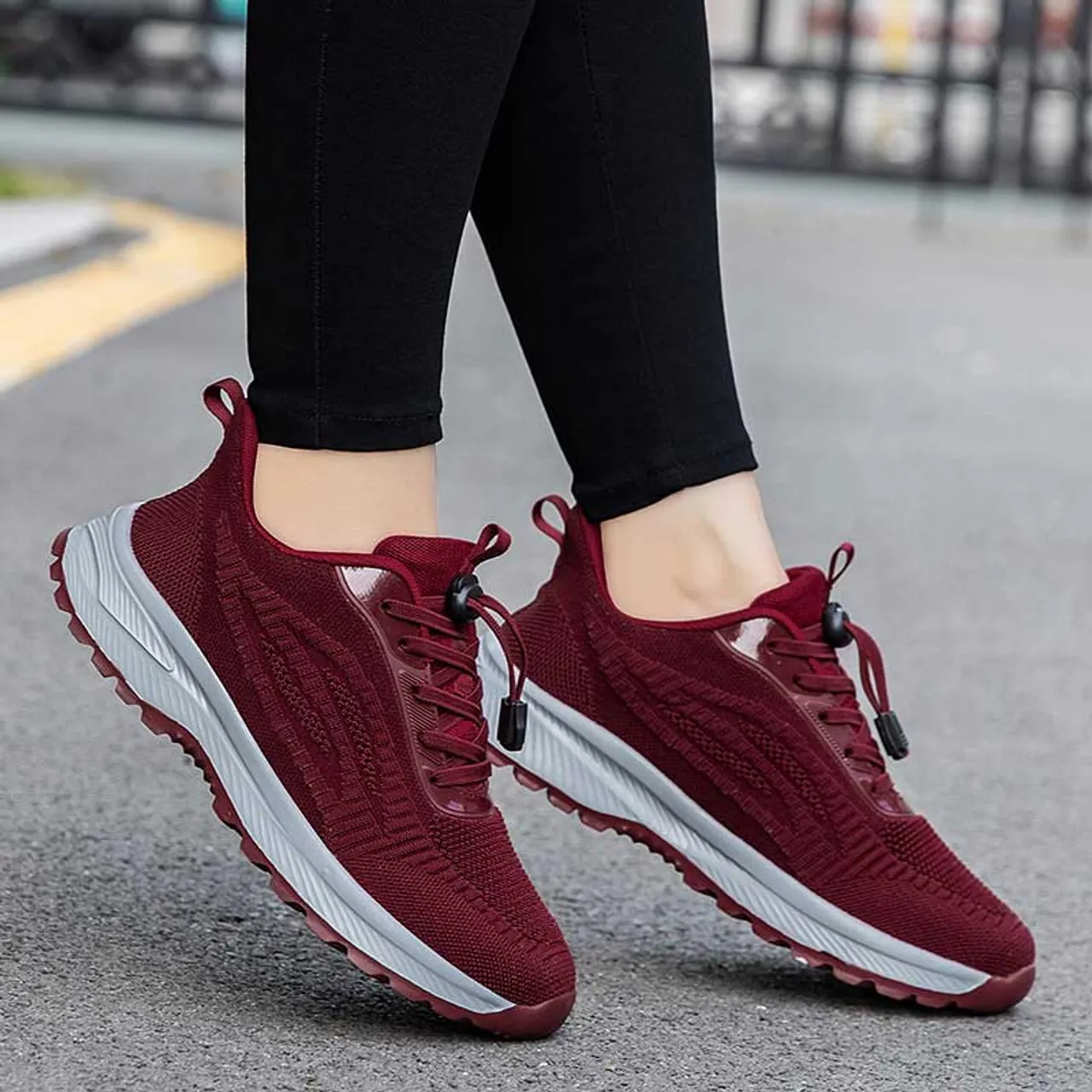 Red weave pattern texture casual shoe sneaker