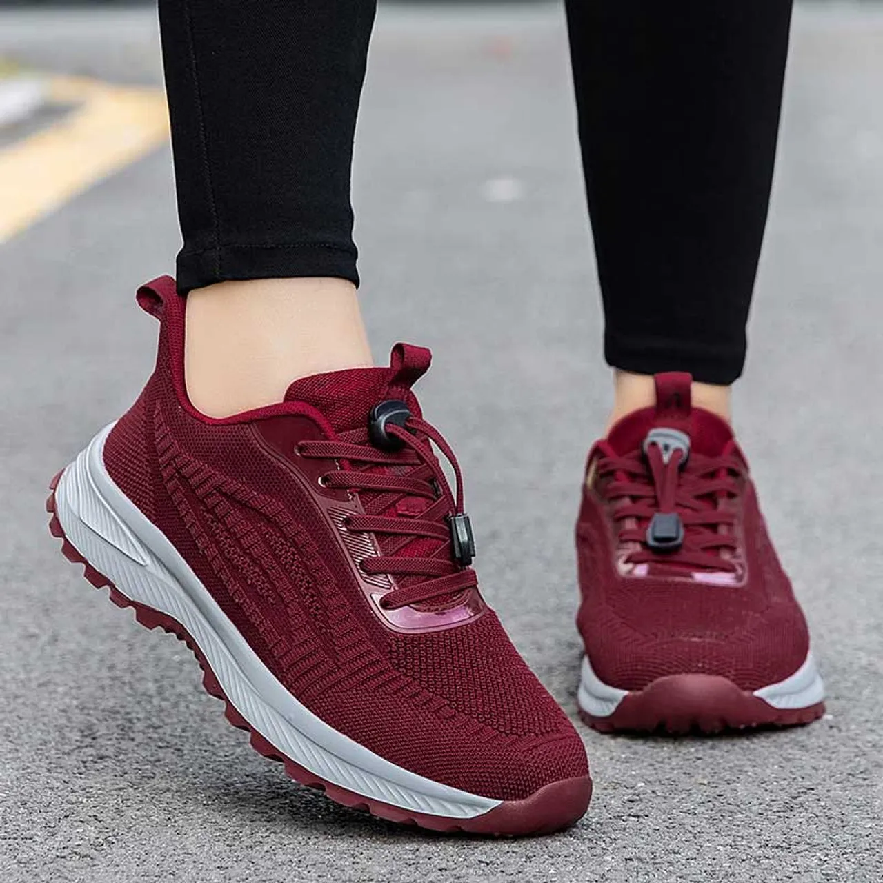 Red weave pattern texture casual shoe sneaker