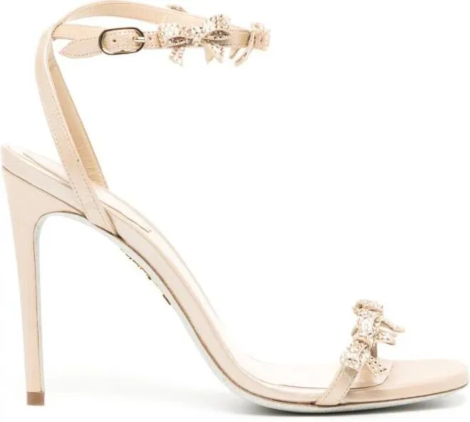 René Caovilla 100mm bow-detail crystal-embellished sandals Gold