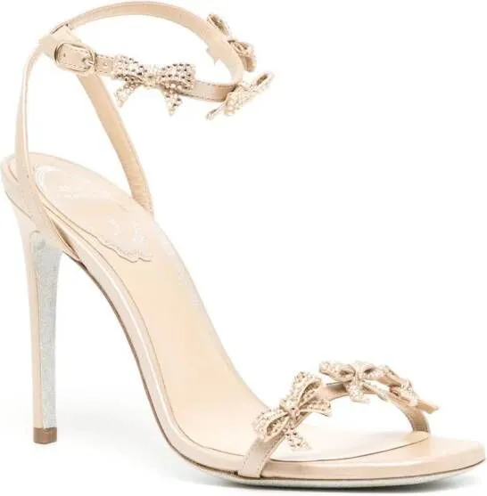 René Caovilla 100mm bow-detail crystal-embellished sandals Gold