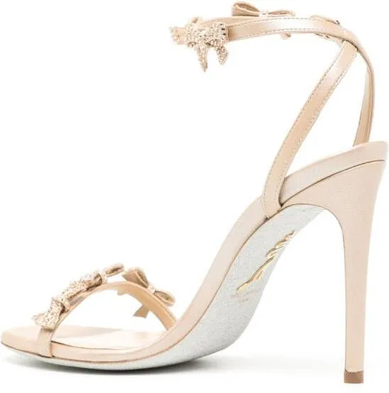 René Caovilla 100mm bow-detail crystal-embellished sandals Gold