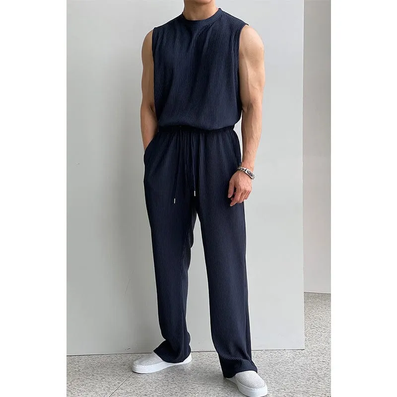 RT No. 9524 PLEATED SLEEVELESS SHIRT & WIDE DRAWSTRING PANTS