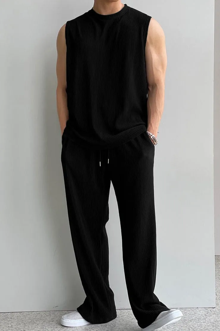 RT No. 9524 PLEATED SLEEVELESS SHIRT & WIDE DRAWSTRING PANTS