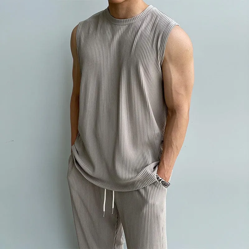 RT No. 9524 PLEATED SLEEVELESS SHIRT & WIDE DRAWSTRING PANTS