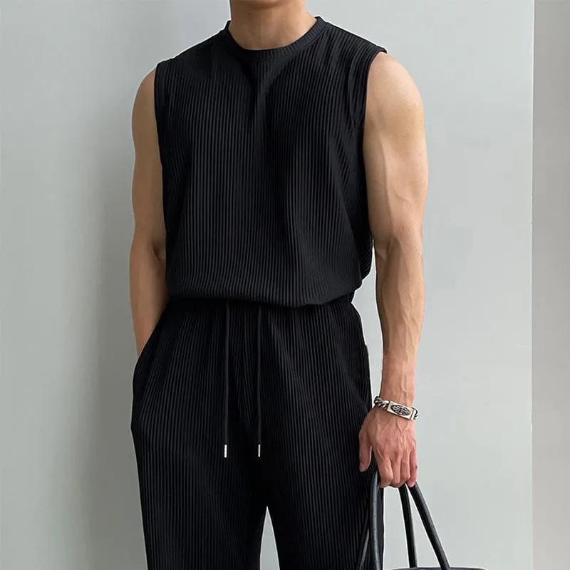 RT No. 9524 PLEATED SLEEVELESS SHIRT & WIDE DRAWSTRING PANTS