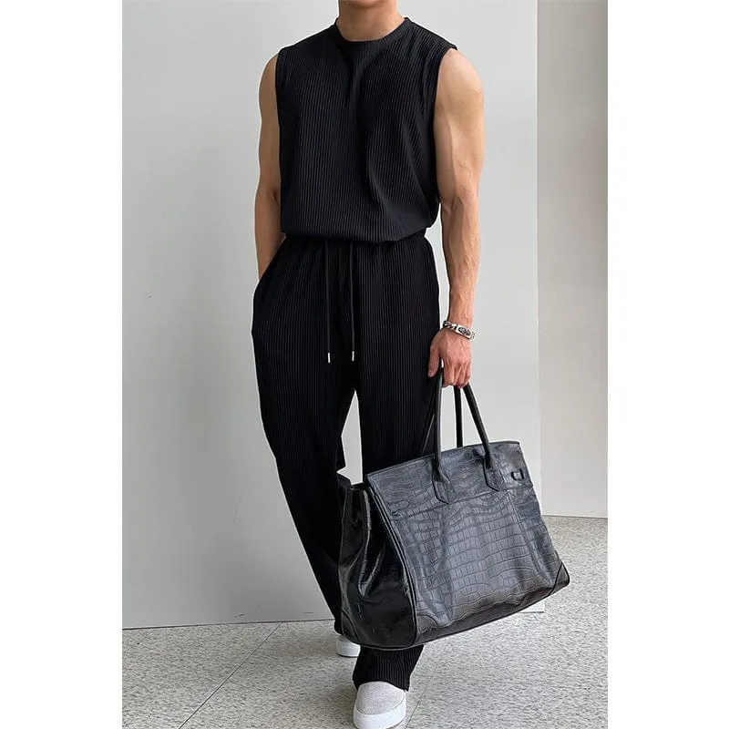 RT No. 9524 PLEATED SLEEVELESS SHIRT & WIDE DRAWSTRING PANTS