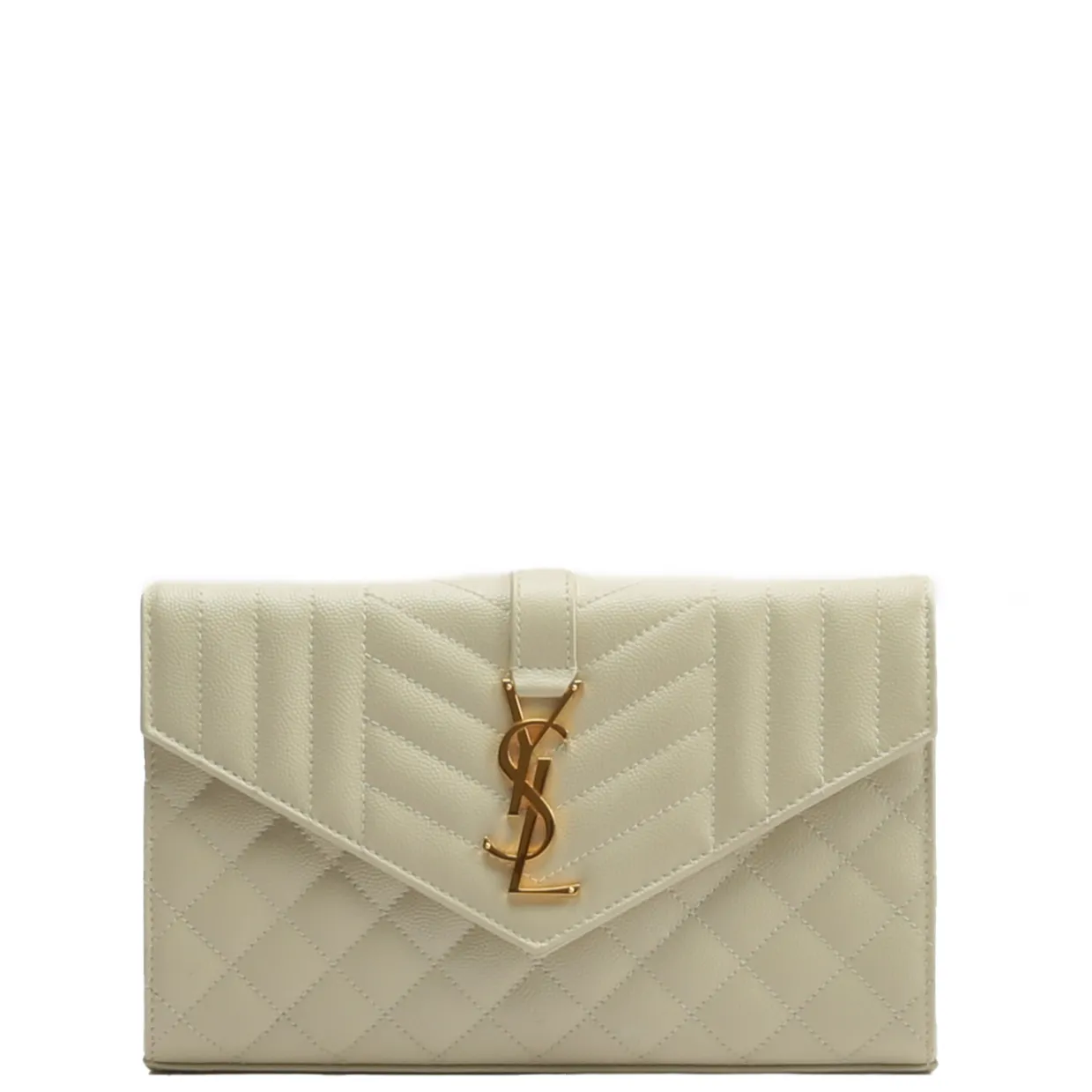 SAINT LAURENT Tri-Quilt Monogram Envelope Wallet On Chain - Ivory