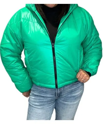 Saltwater Luxe Marsily Puffer Cropped Jacket In Electric Green