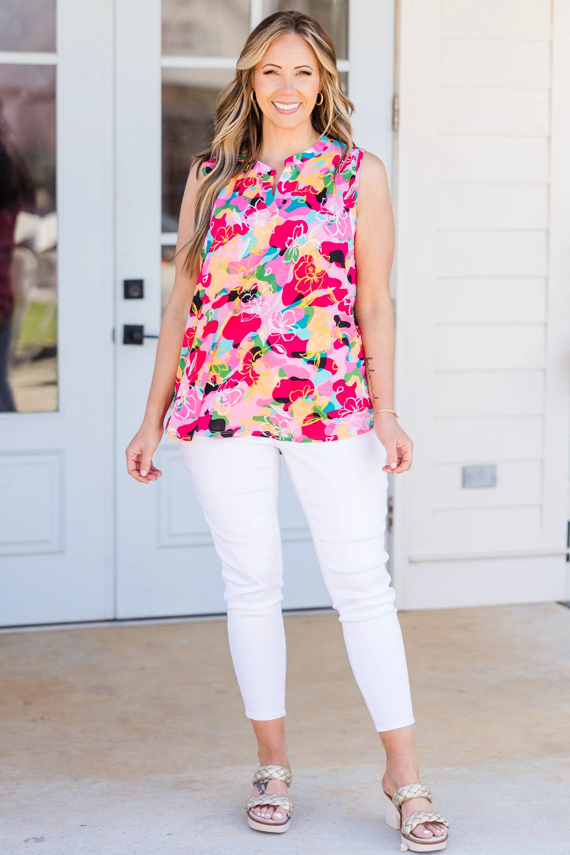 Spring Break Fun Top, Pink/Jade