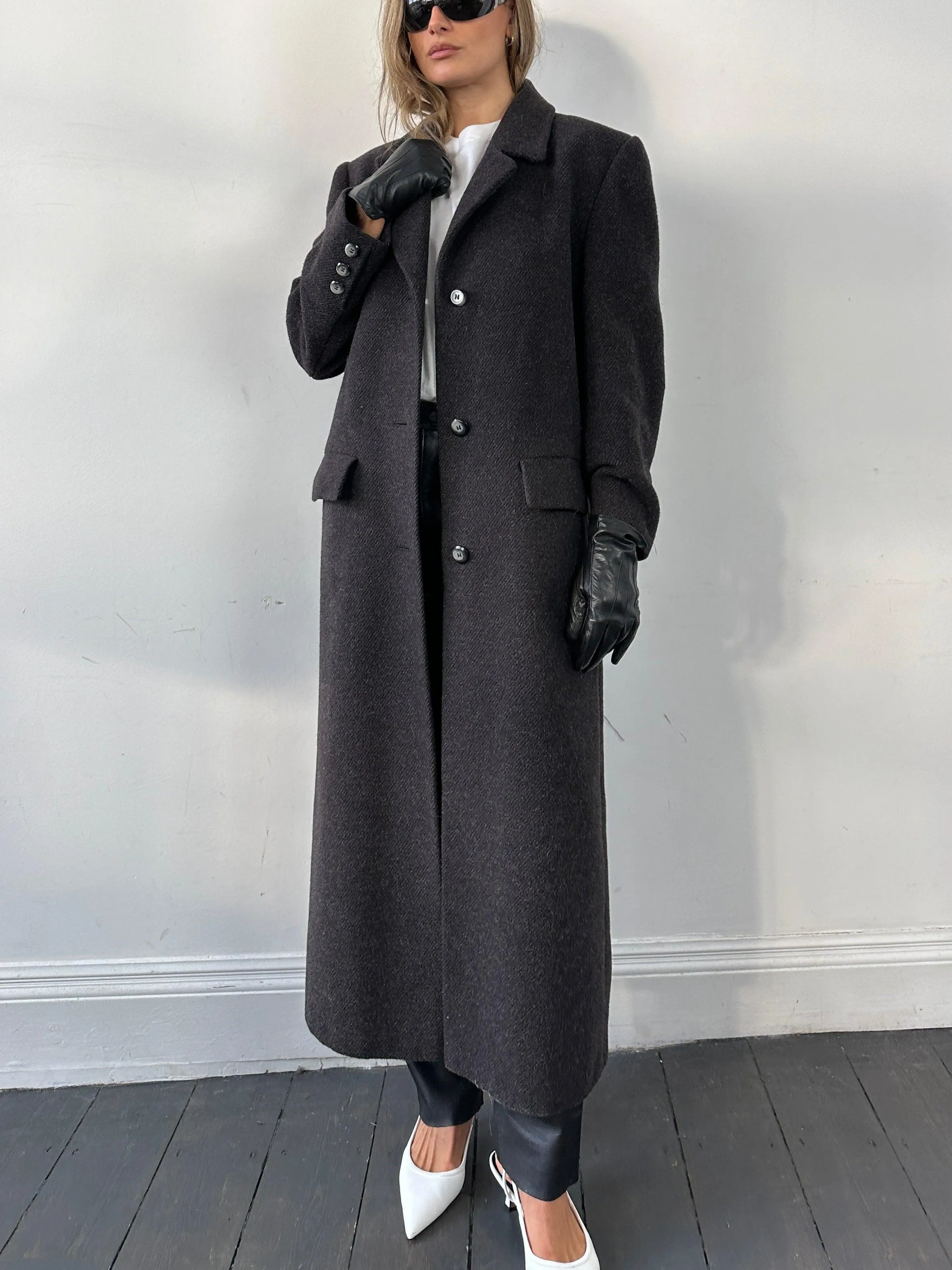 St Michael Wool Alpaca Mohair Floor Length Coat - M/L