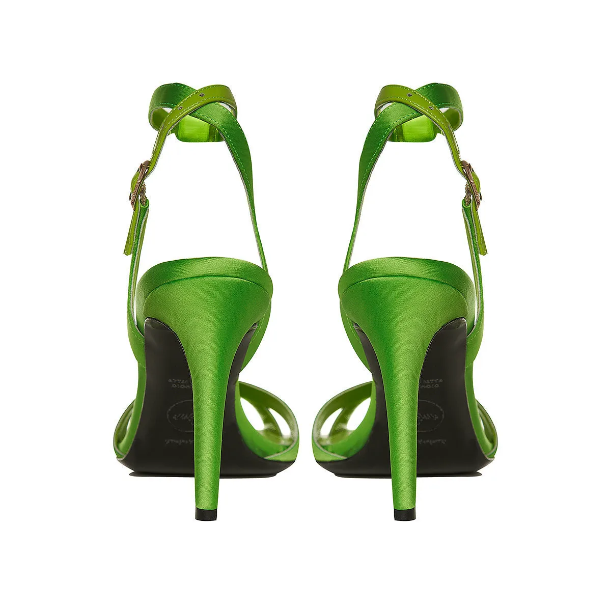 Thea Grass Green Satin Sandals